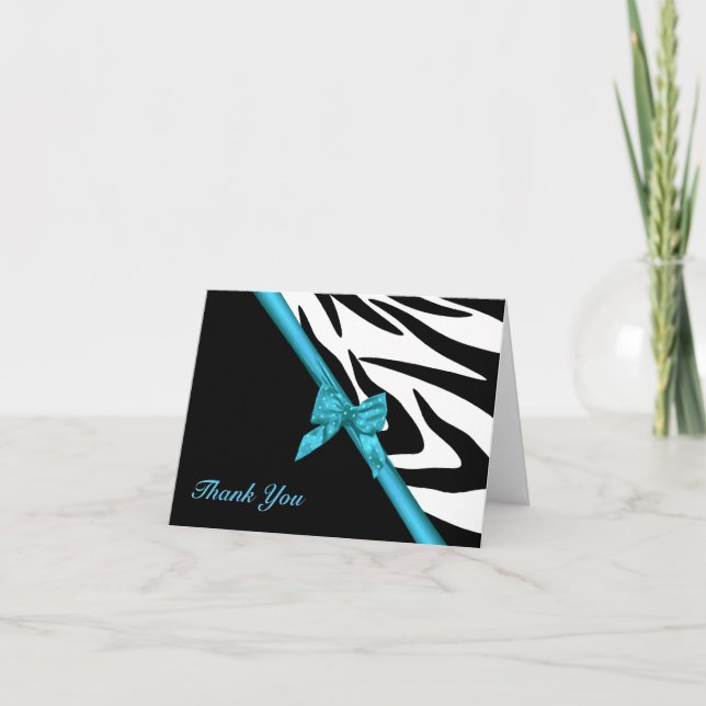 Zebra Stripes and Ribbon Thank You Note Card (Front)