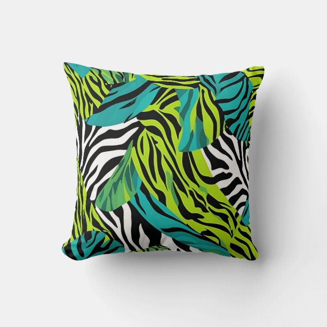 Zebra Stripes Animal Print Pattern Teal Green Cushion (Front)