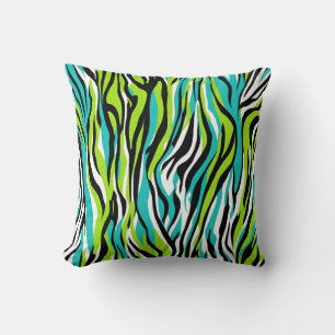 Zebra Stripes Animal Print Teal Blue Green Cushion