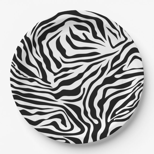 Zebra Stripes Black And White Wild Animal Print Paper Plate (Front)