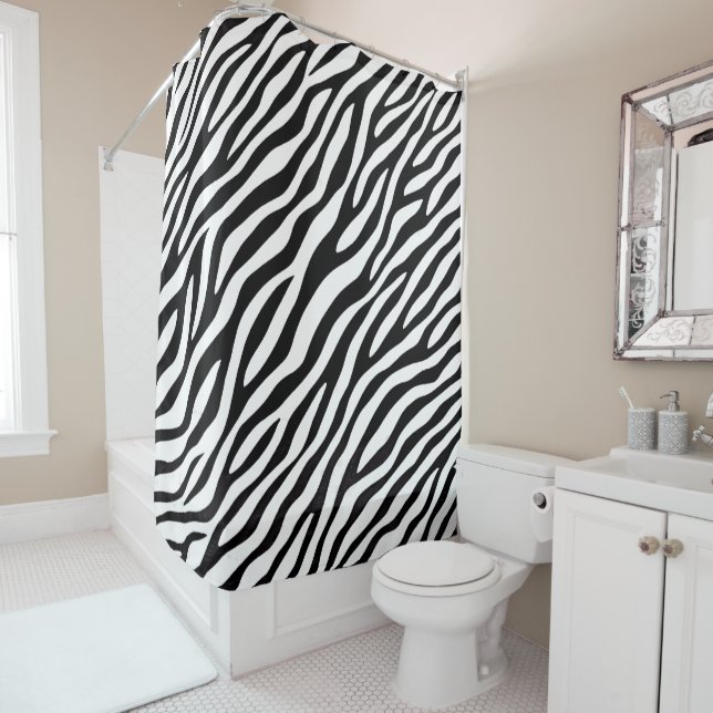 Zebra Stripes Black And White Wild Animal Print Shower Curtain (In Situ)