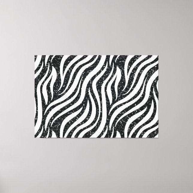 Zebra Stripes Black Glitter Wild Animal Chic Canvas Print (Front)