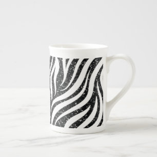 Zebra Stripes Black Glitter Wild Animals Print Bone China Mug