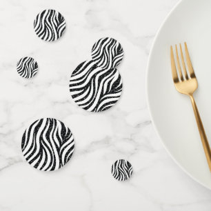 Zebra Stripes Black Glitter Wild Animals Print Confetti