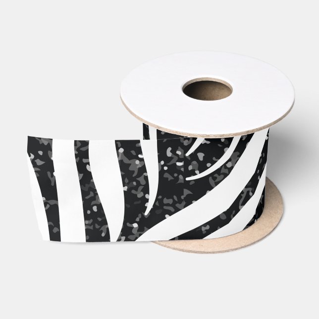 Zebra Stripes Black Glitter Wild Animals Print Satin Ribbon (Spool)