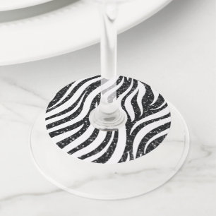 Zebra Stripes Black Glitter Wild Animals Print Wine Glass Tag