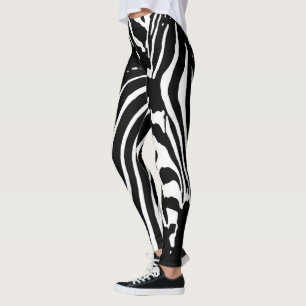 ZEBRA STRIPES BLACK WHITE ABSTRACT PATTERN LEGGINGS