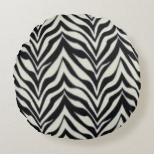 Zebra Stripes Black White Wild Safari Round Cushion
