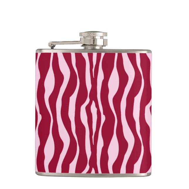 Zebra stripes - Burgundy and Pink Hip Flask (Front)