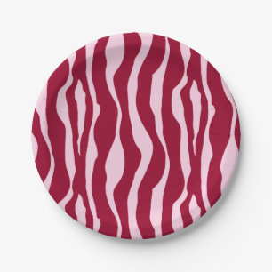 Zebra stripes - Burgundy and Pink Paper Plate