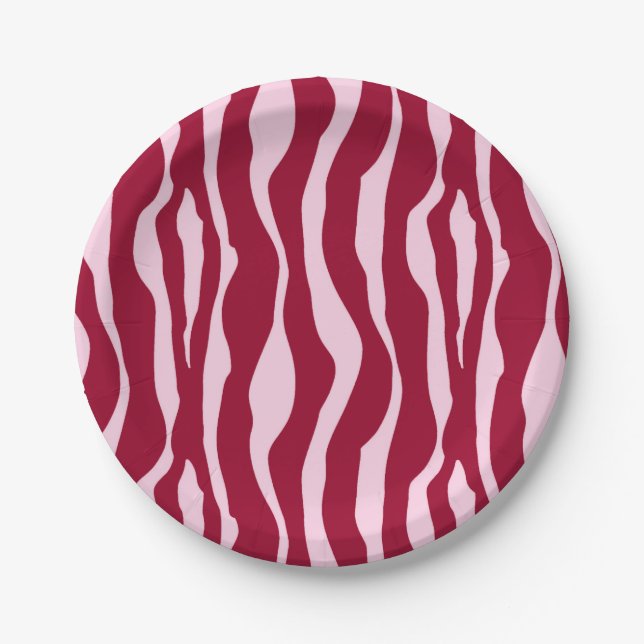 Zebra stripes - Burgundy and Pink Paper Plate (Front)