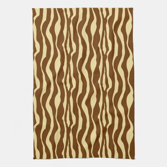 Zebra stripes - Chocolate Brown and Camel Tan Tea Towel (Vertical)