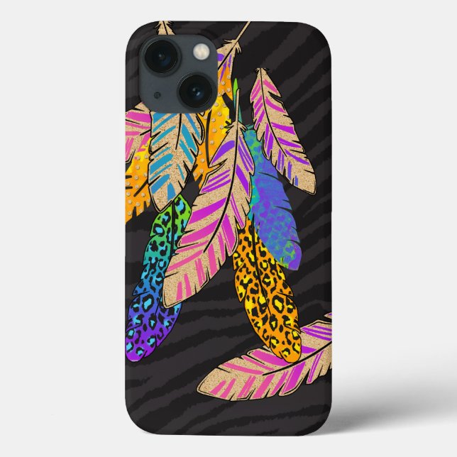 Zebra Stripes & Colourful Feathers Black Case-Mate iPhone Case (Back)