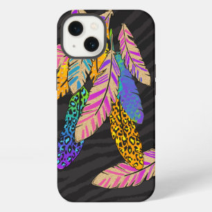 Zebra Stripes & Colourful Feathers Black iPhone 13 Case