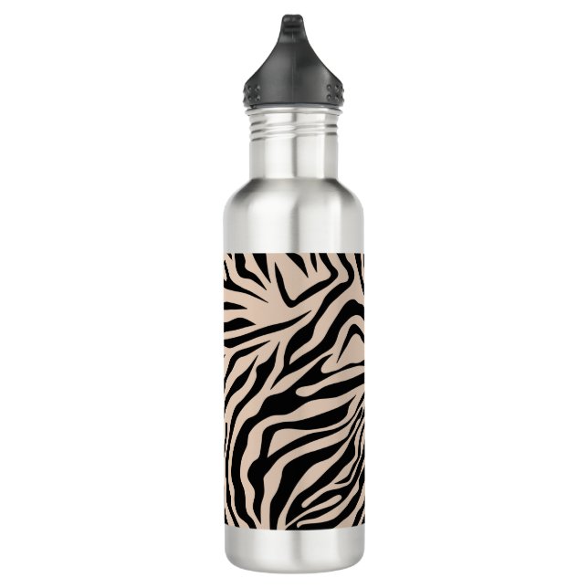 Zebra Stripes Cream Beige Black Wild Animal Print 710 Ml Water Bottle (Right)