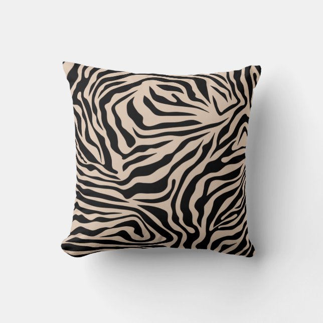 Zebra Stripes Cream Beige Black Wild Animal Print Cushion (Front)