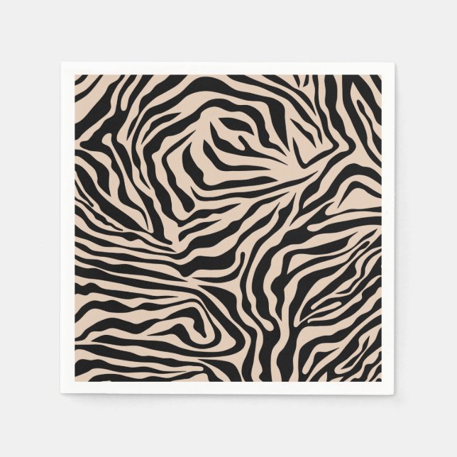 Zebra Stripes Cream Beige Black Wild Animal Print Napkin (Front)