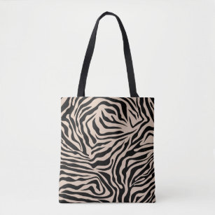 Zebra Stripes Cream Beige Black Wild Animal Print Tote Bag