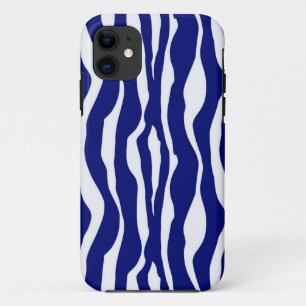 Zebra stripes - Dark Cobalt Blue and White iPhone 11 Case
