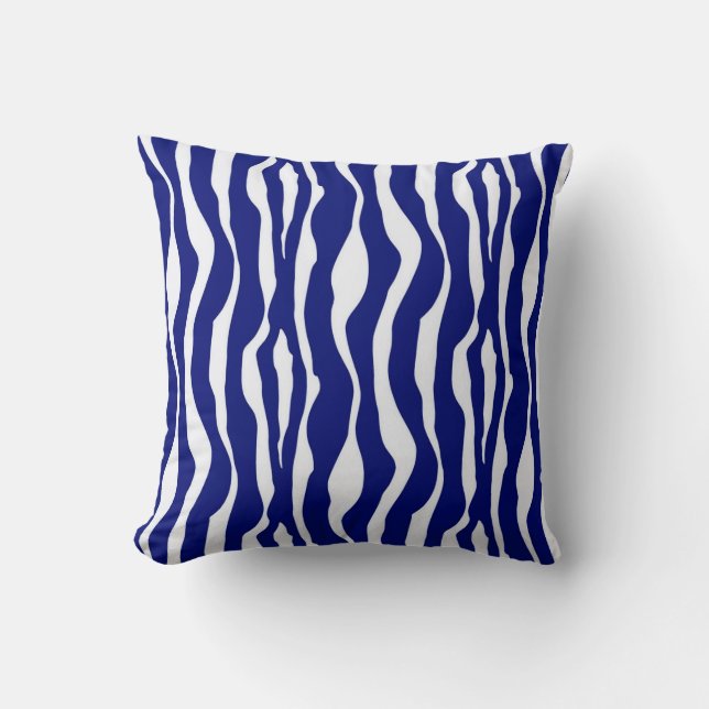 Zebra stripes - Dark Cobalt Blue and White Cushion (Front)