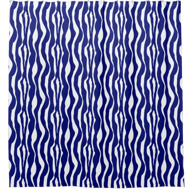 Zebra stripes - Dark Cobalt Blue and White Shower Curtain (Front)