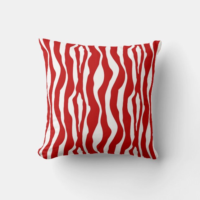 Zebra stripes - Deep Red and White Cushion (Front)