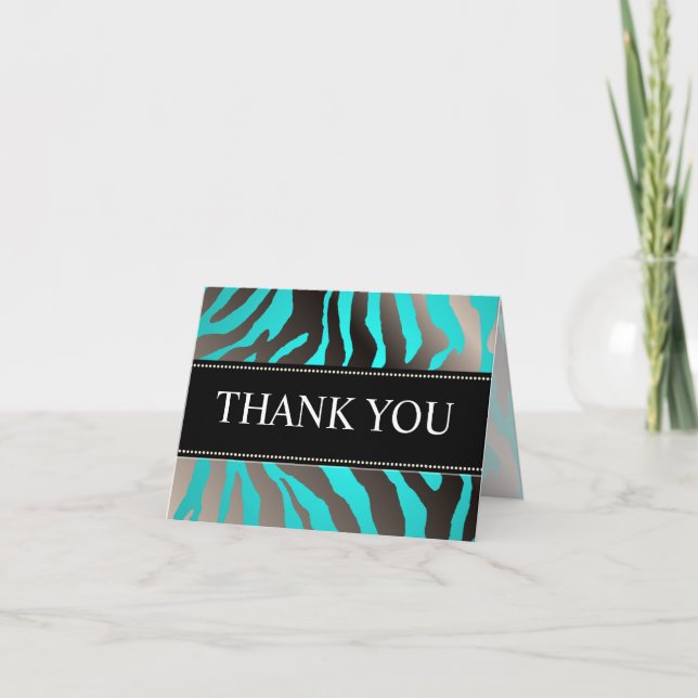 Zebra Stripes/DIY colour, Aqua/Thank You Note Card (Front)