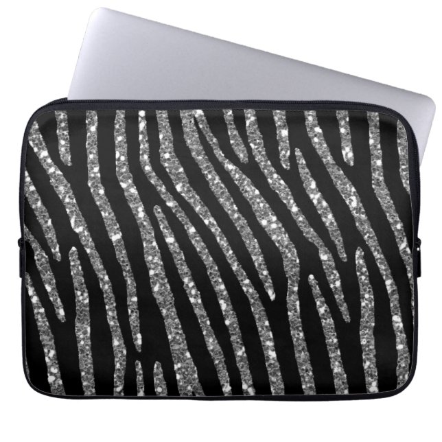 Zebra Stripes Elegance on Black Decor Laptop Sleeve (Front)
