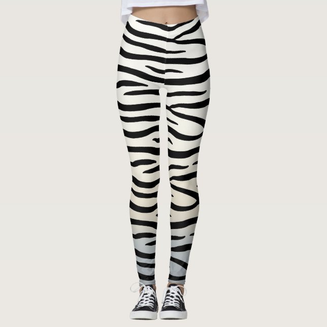 Zebra Stripes Exotic Animal Print Leggings (Front)
