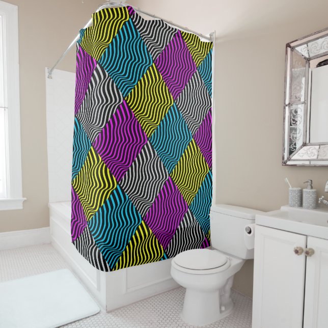 Zebra Stripes - Geometric Pattern Abstract Art 3D Shower Curtain (In Situ)