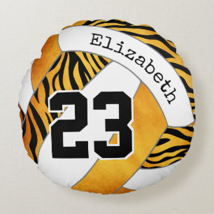 zebra stripes gold orange personalised volleyball round cushion