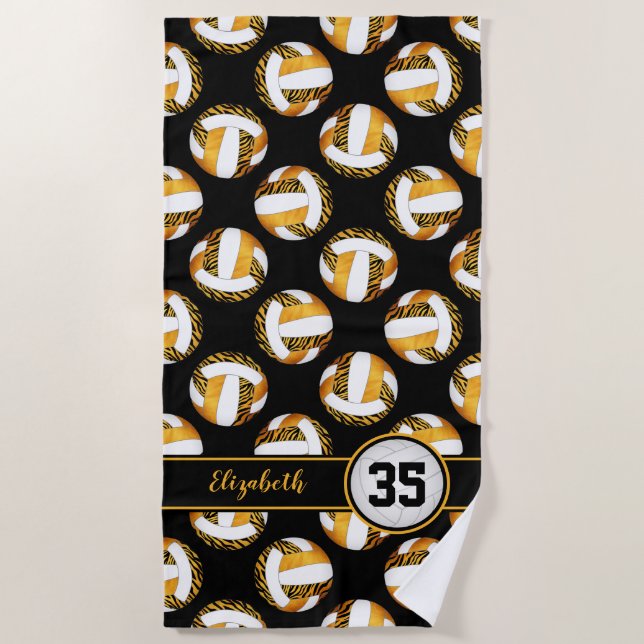 zebra stripes gold orange sporty girls volleyball beach towel (Front)