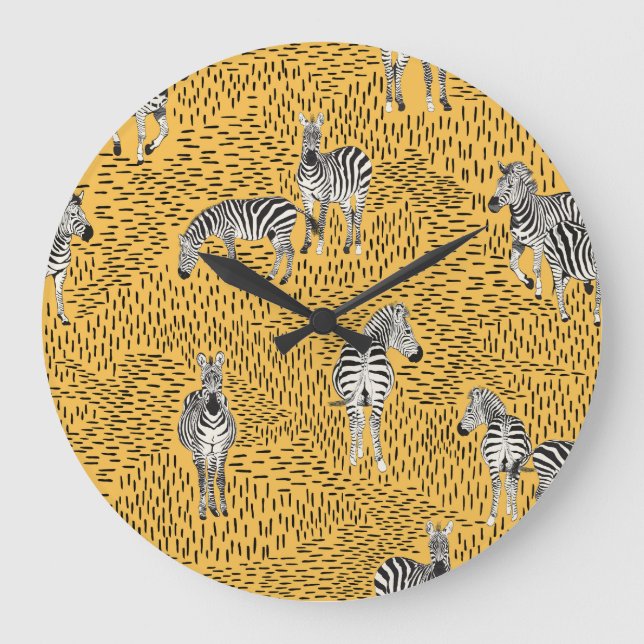 Zebra stripes: hand-drawn seamless background. large clock (Front)