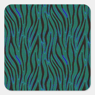 Zebra Stripes in Black and Green Safari Print Square Sticker