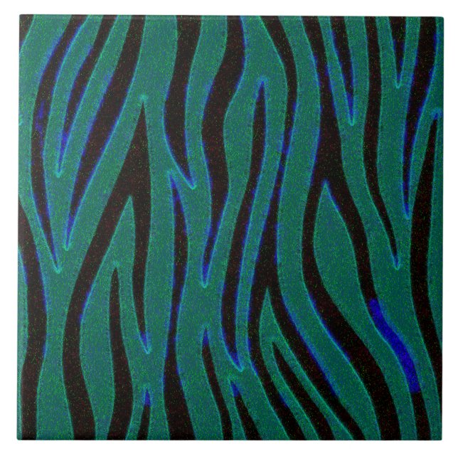 Zebra Stripes in Black and Green Safari Print Tile (Front)