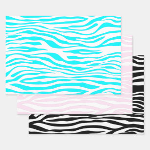 Zebra Stripes in Pink, Black, and Blue Wrapping Paper Sheet