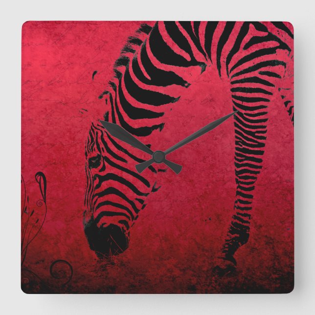 Zebra Stripes on Red Square Wall Clock (Front)