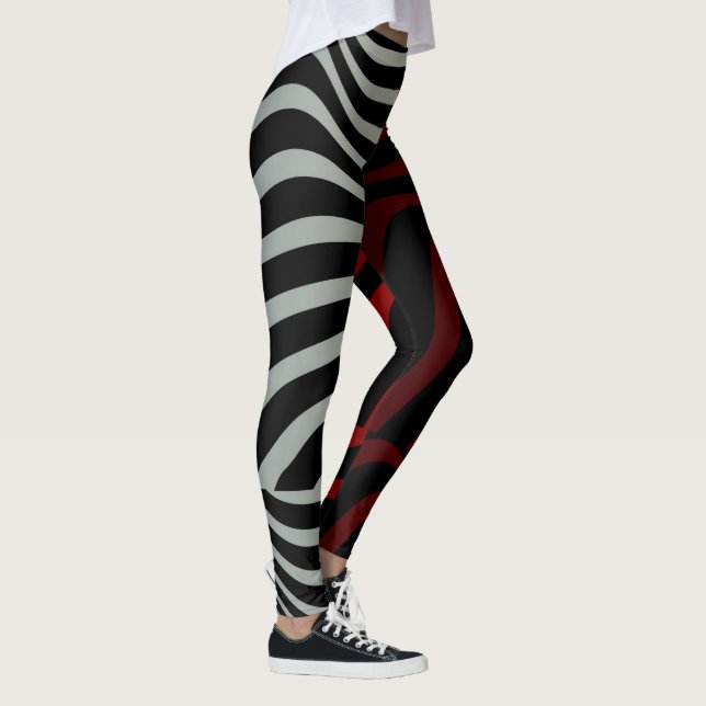 Zebra Stripes Pattern - 3D Red White Leggings (Right)