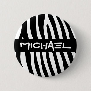 Zebra stripes pattern black & white + your ideas 6 cm round badge