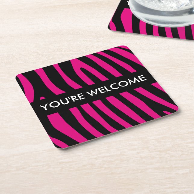 Zebra stripes pattern + your background & ideas square paper coaster (Angled)