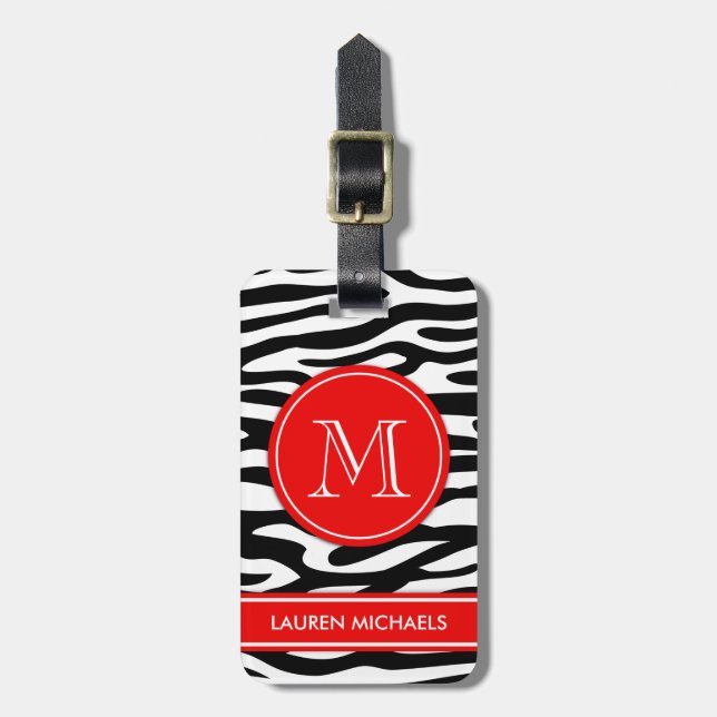 Zebra stripes personalised name monogram luggage tag (Front Vertical)