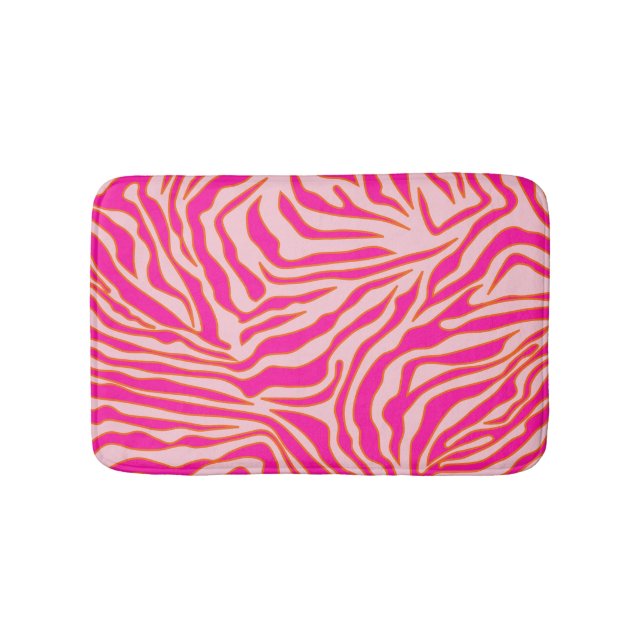 Zebra Stripes Pink Orange Wild Animal Print Bath Mat (Front)