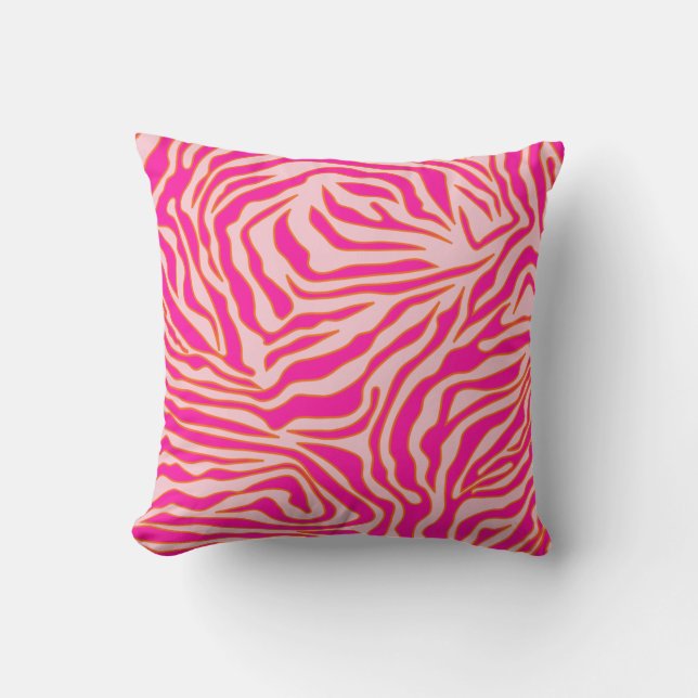 Zebra Stripes Pink Orange Wild Animal Print Cushion (Front)