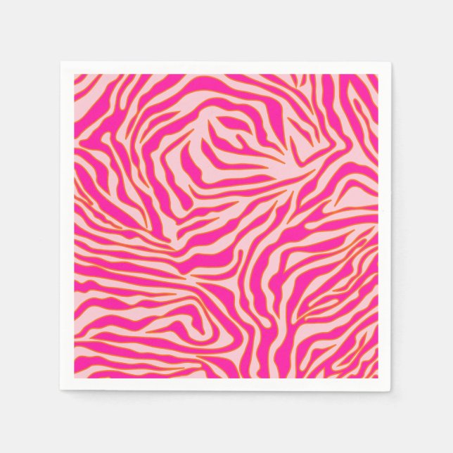 Zebra Stripes Pink Orange Wild Animal Print Napkin (Front)