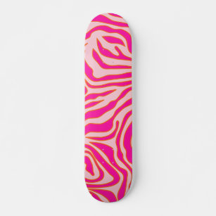 Zebra Stripes Pink Orange Wild Animal Print Skateboard