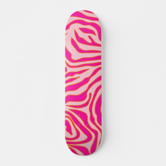 Zebra Stripes Pink Orange Wild Animal Print Skateboard (Front)