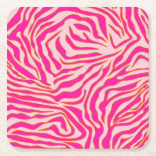 Zebra Stripes Pink Orange Wild Animal Print Square Paper Coaster