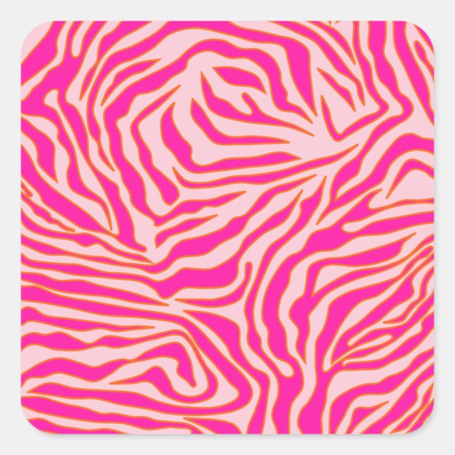 Zebra Stripes Pink Orange Wild Animal Print Square Sticker (Front)
