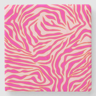 Zebra Stripes Pink Orange Wild Animal Print Stone Coaster