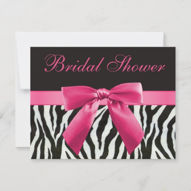Zebra Stripes & Pink Printed Bow Bridal Shower Invitation (Front)